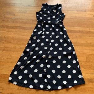 Banana Republic sleeveless belted button down dress navy blue polka dots size 6